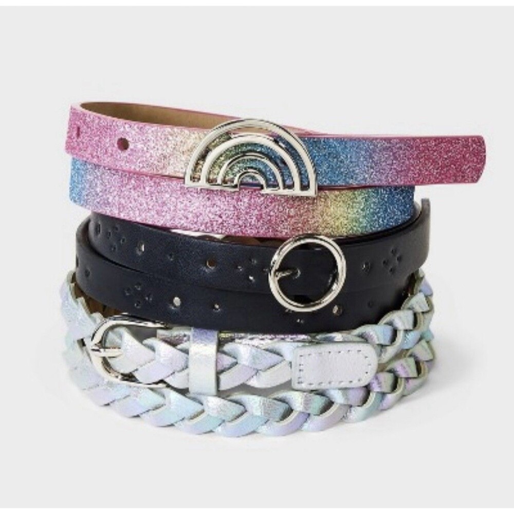 Girls' 3pk Rainbow Belt Set - Cat & Jack Size Medium